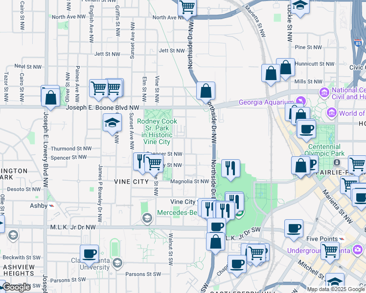 map of restaurants, bars, coffee shops, grocery stores, and more near 218 Maple Street Northwest in Atlanta