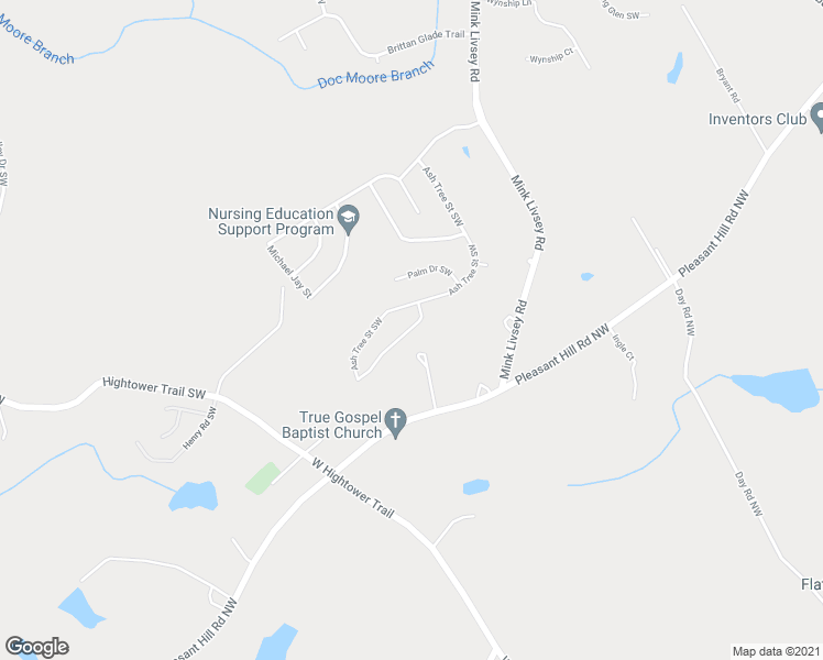 map of restaurants, bars, coffee shops, grocery stores, and more near 4041 Ash Tree Street Southwest in Snellville