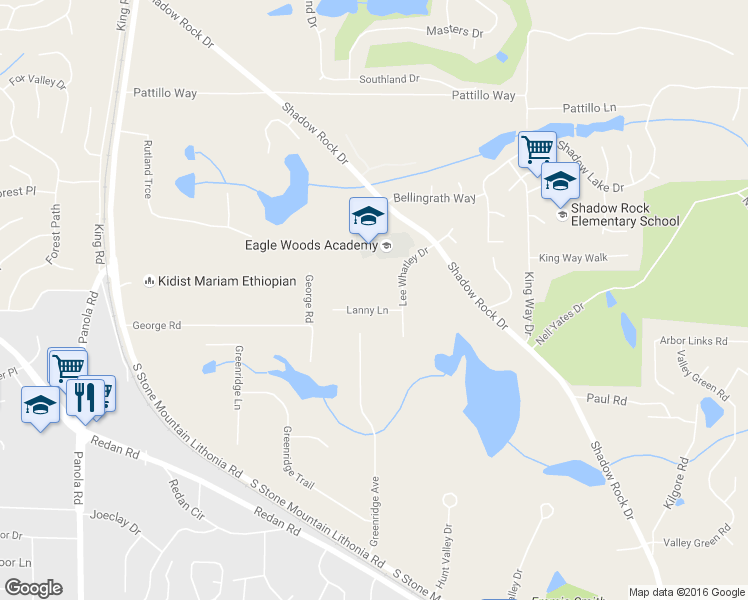map of restaurants, bars, coffee shops, grocery stores, and more near 5774 Lanny Lane in Lithonia
