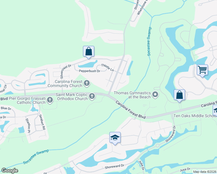 map of restaurants, bars, coffee shops, grocery stores, and more near 405 Dandelion Lane in Myrtle Beach