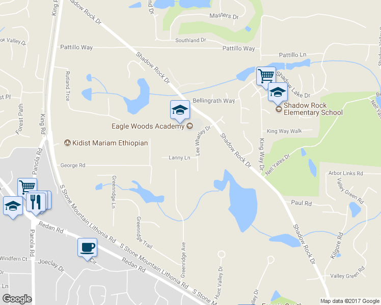 map of restaurants, bars, coffee shops, grocery stores, and more near 5790 Lanny Lane in Lithonia
