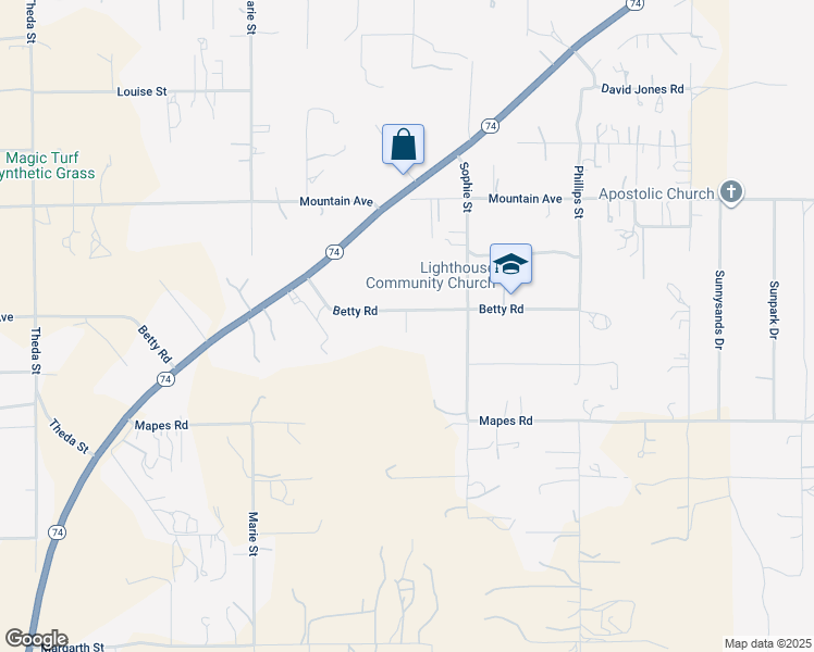 map of restaurants, bars, coffee shops, grocery stores, and more near 22861 Betty Road in Perris