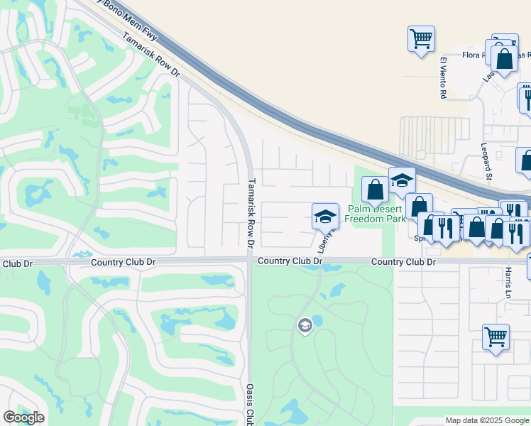 map of restaurants, bars, coffee shops, grocery stores, and more near 102 Batista Ct in Palm Desert