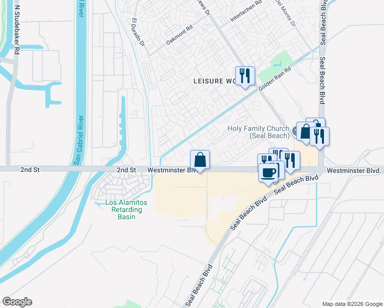 map of restaurants, bars, coffee shops, grocery stores, and more near 13961 El Dorado Drive in Seal Beach