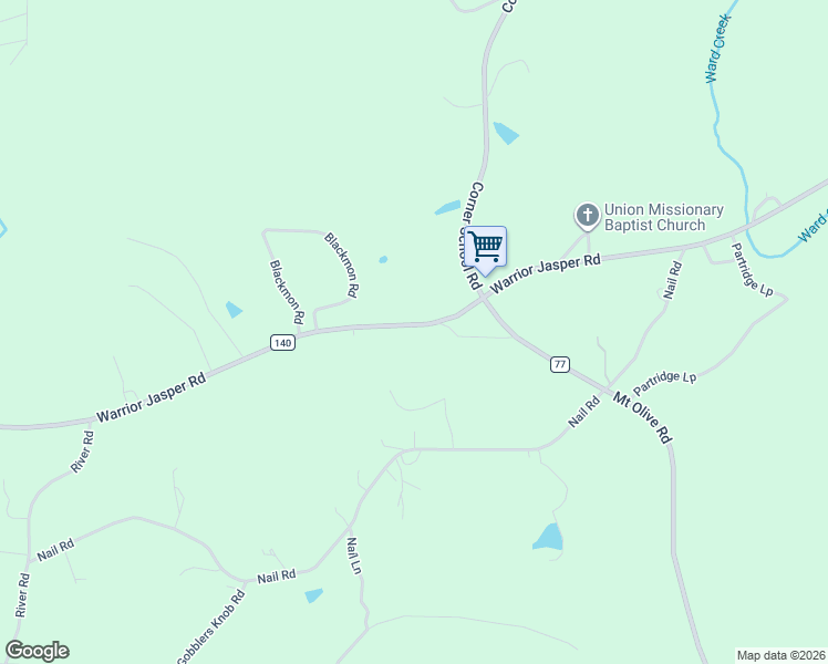 map of restaurants, bars, coffee shops, grocery stores, and more near 3566 Warrior Jasper Road in Warrior