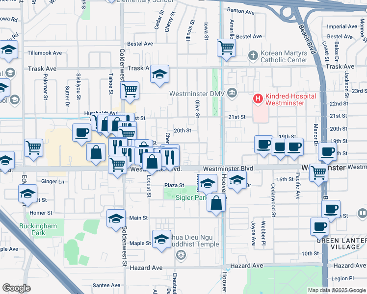 map of restaurants, bars, coffee shops, grocery stores, and more near 7282 Wyoming Street in Westminster