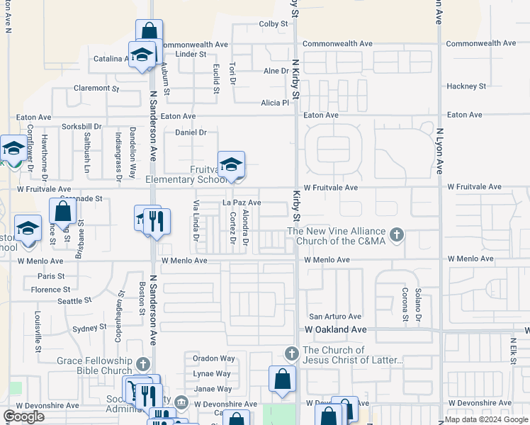 map of restaurants, bars, coffee shops, grocery stores, and more near 2682 Alegre Avenue in Hemet