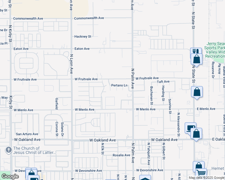 map of restaurants, bars, coffee shops, grocery stores, and more near 828 Coramdeo Court in Hemet