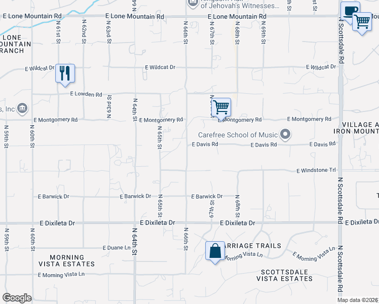 map of restaurants, bars, coffee shops, grocery stores, and more near 30230 North 66th Street in Cave Creek