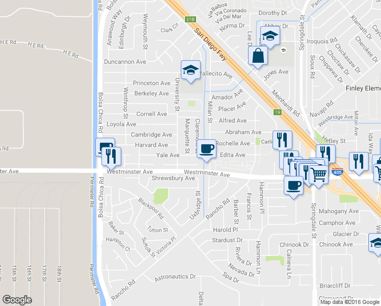map of restaurants, bars, coffee shops, grocery stores, and more near 13882 Marquette Street in Westminster