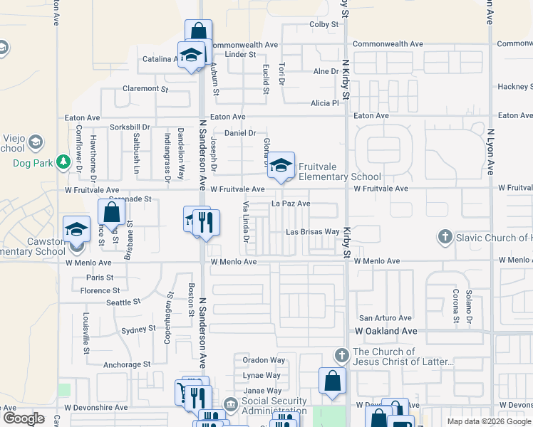 map of restaurants, bars, coffee shops, grocery stores, and more near 2952 La Habra Avenue in Hemet