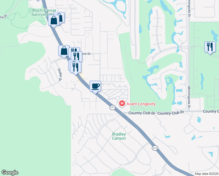 map of restaurants, bars, coffee shops, grocery stores, and more near 70260 California 111 in Rancho Mirage