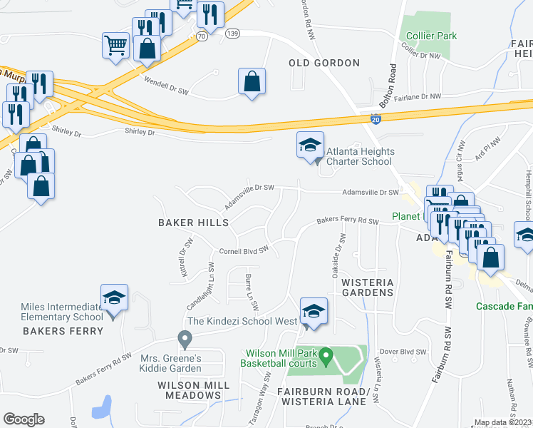 map of restaurants, bars, coffee shops, grocery stores, and more near 375 Dartmouth Drive Southwest in Atlanta