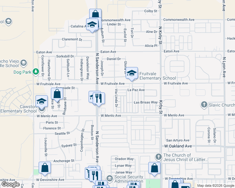 map of restaurants, bars, coffee shops, grocery stores, and more near 3064 La Habra Avenue in Hemet