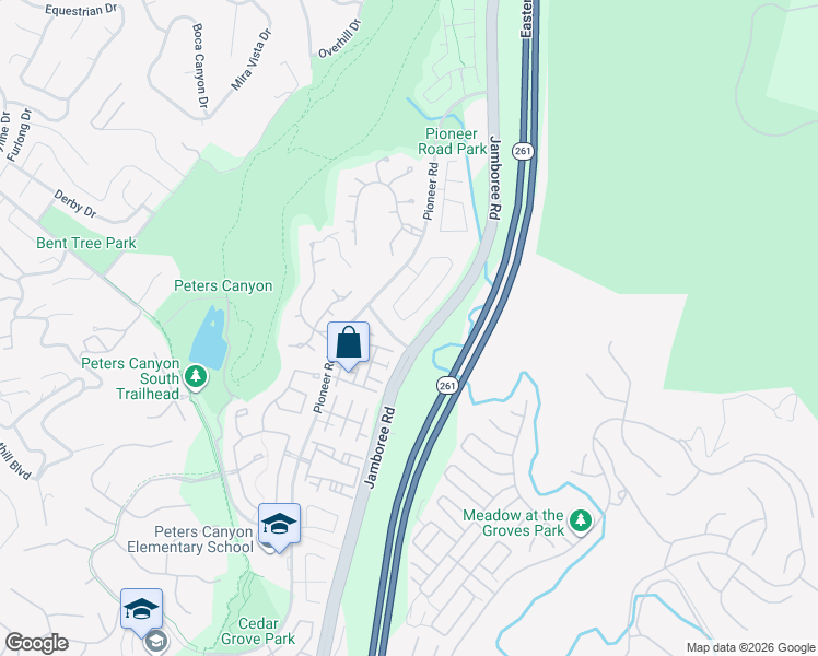 map of restaurants, bars, coffee shops, grocery stores, and more near 10700 Bruns Drive in Tustin
