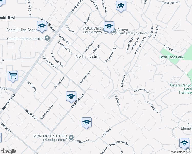 map of restaurants, bars, coffee shops, grocery stores, and more near 1472 Oak Grove Circle in Santa Ana