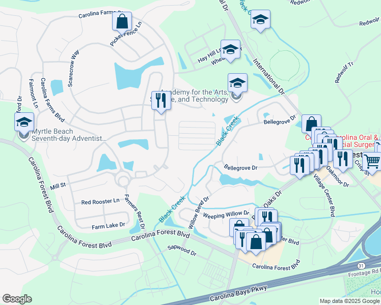 map of restaurants, bars, coffee shops, grocery stores, and more near 1096 Harvester Circle in Myrtle Beach