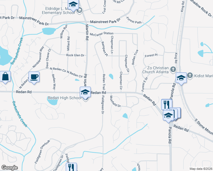 map of restaurants, bars, coffee shops, grocery stores, and more near in Stone Mountain