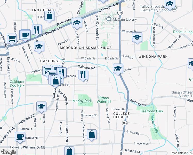 map of restaurants, bars, coffee shops, grocery stores, and more near 116 West Benson Street in Decatur