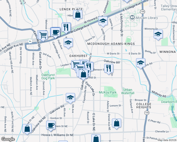 map of restaurants, bars, coffee shops, grocery stores, and more near 350 Mead Road in Decatur