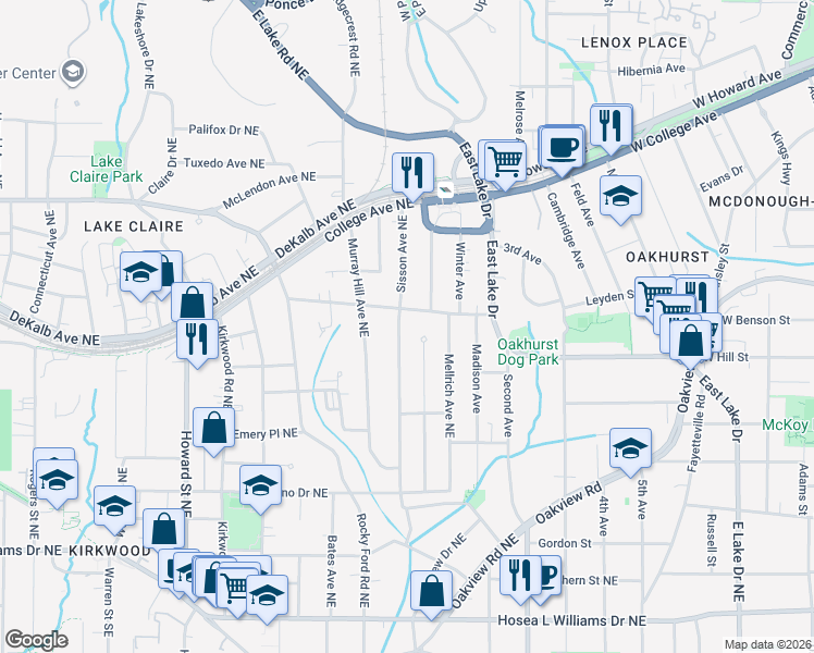 map of restaurants, bars, coffee shops, grocery stores, and more near 264 Sisson Avenue Northeast in Atlanta