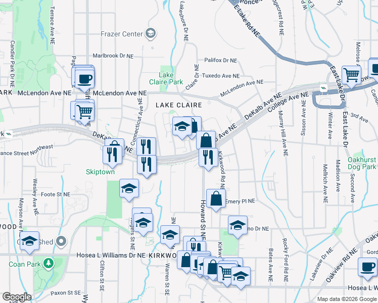 map of restaurants, bars, coffee shops, grocery stores, and more near 255 Southerland Terrace Northeast in Atlanta