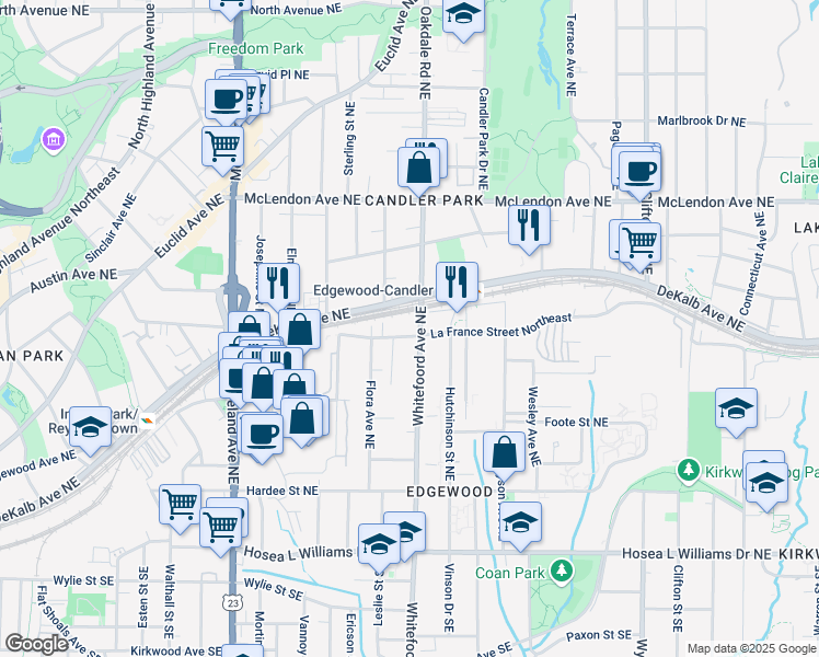 map of restaurants, bars, coffee shops, grocery stores, and more near in Atlanta