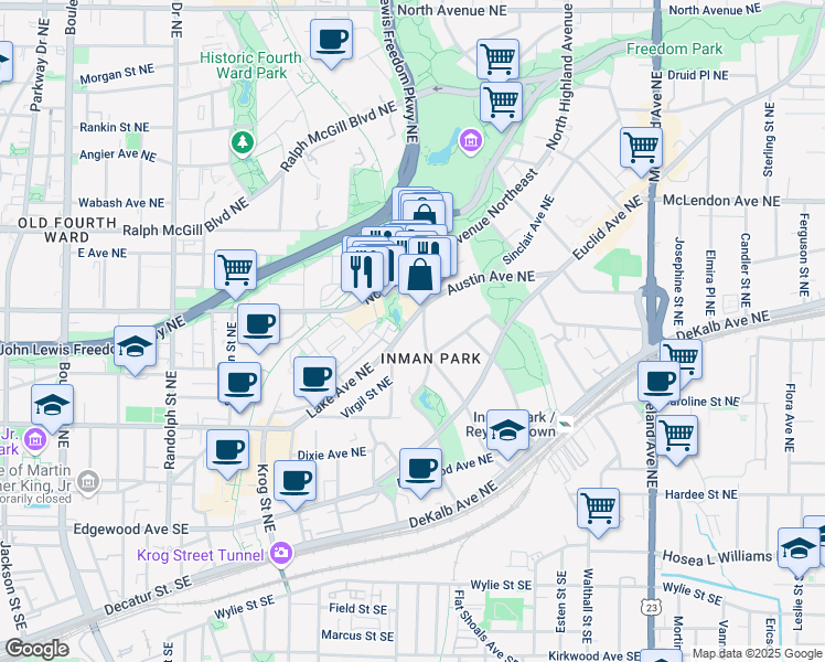 map of restaurants, bars, coffee shops, grocery stores, and more near in Atlanta