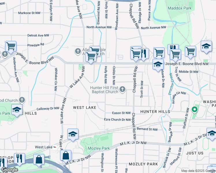 map of restaurants, bars, coffee shops, grocery stores, and more near in Atlanta