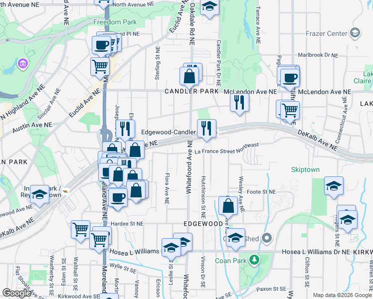 map of restaurants, bars, coffee shops, grocery stores, and more near in Atlanta