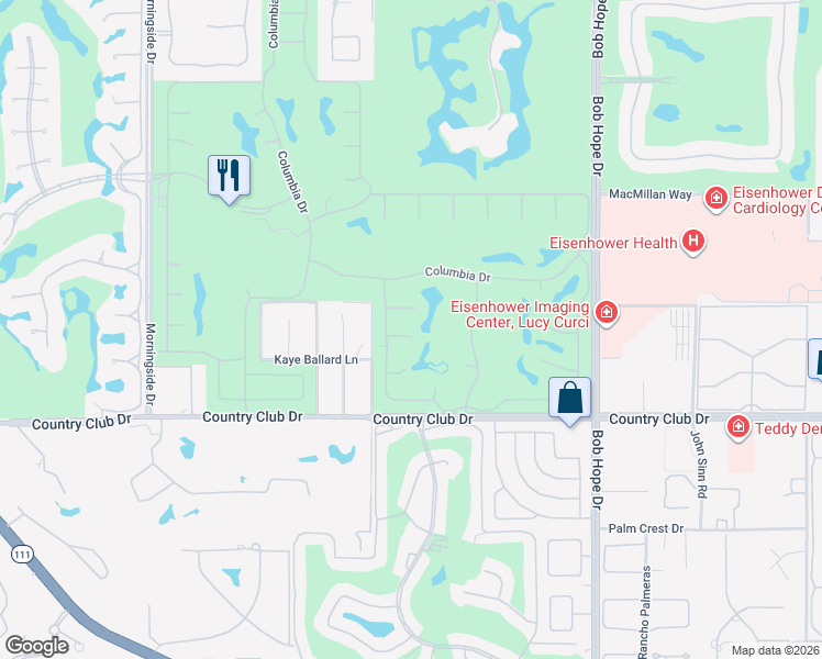 map of restaurants, bars, coffee shops, grocery stores, and more near 5 Barnard Court in Rancho Mirage