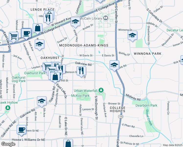 map of restaurants, bars, coffee shops, grocery stores, and more near 116 West Benson Street in Decatur
