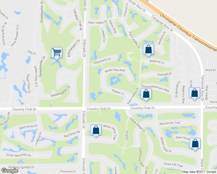 map of restaurants, bars, coffee shops, grocery stores, and more near 76216 Poppy Lane in Palm Desert