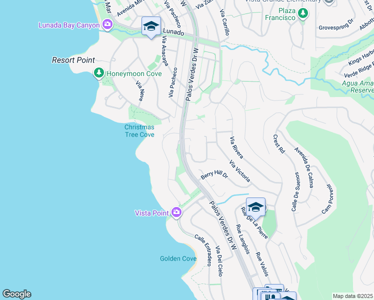 map of restaurants, bars, coffee shops, grocery stores, and more near 30150 Palos Verdes Drive West in Rancho Palos Verdes