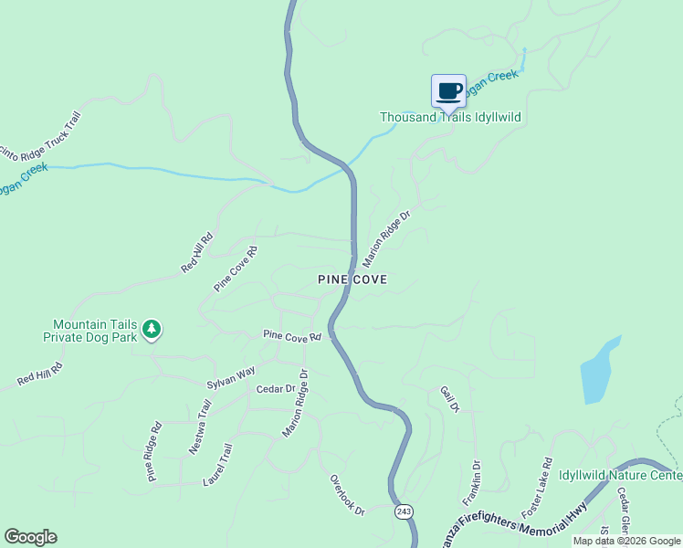 map of restaurants, bars, coffee shops, grocery stores, and more near 52905 Cedar Crest Drive in Idyllwild-Pine Cove