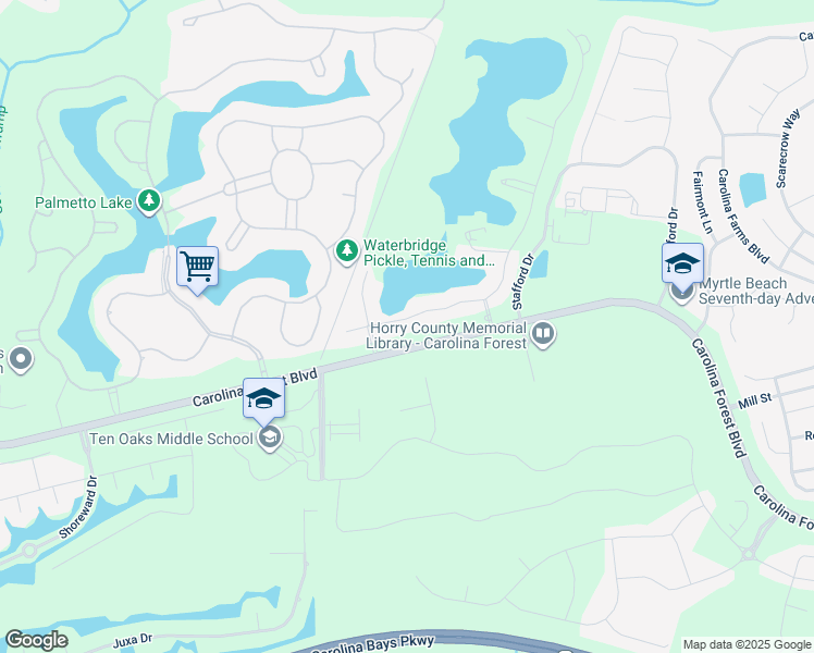 map of restaurants, bars, coffee shops, grocery stores, and more near in Carolina Forest