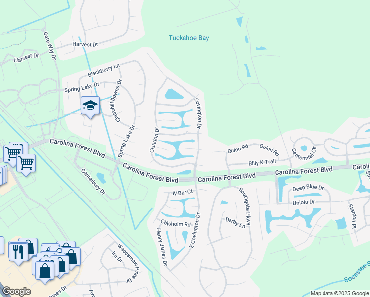 map of restaurants, bars, coffee shops, grocery stores, and more near 599 Ellsworth Drive in Myrtle Beach