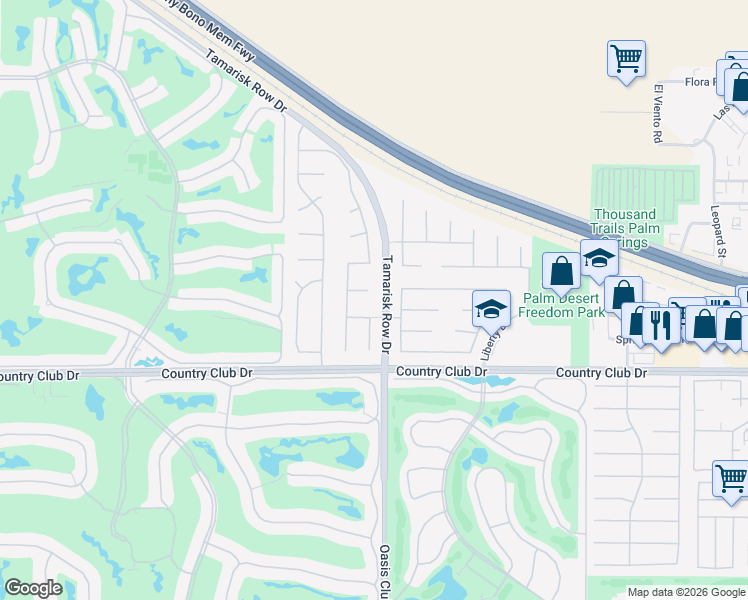 map of restaurants, bars, coffee shops, grocery stores, and more near 76958 Tudor Lane in Palm Desert
