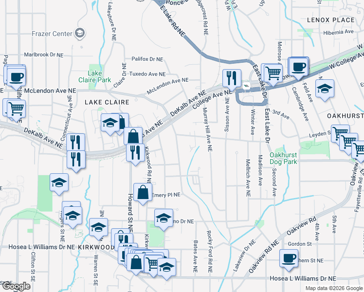 map of restaurants, bars, coffee shops, grocery stores, and more near 2096 Elvan Circle in Atlanta