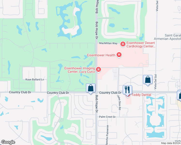 map of restaurants, bars, coffee shops, grocery stores, and more near 18 Lehigh Court in Rancho Mirage
