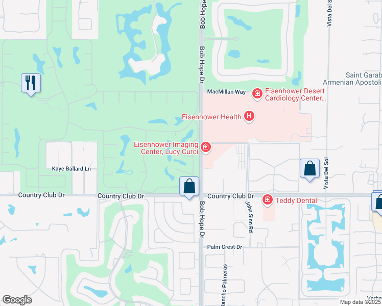 map of restaurants, bars, coffee shops, grocery stores, and more near 1 Lehigh Court in Rancho Mirage