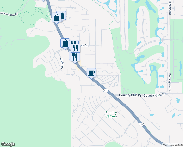 map of restaurants, bars, coffee shops, grocery stores, and more near 69 Ruby Lane in Rancho Mirage