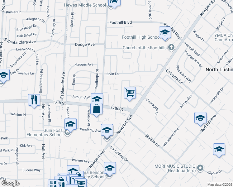 map of restaurants, bars, coffee shops, grocery stores, and more near 13881 Gimbert Lane in Santa Ana