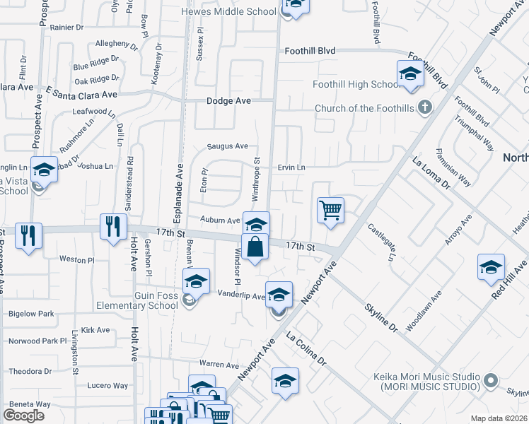 map of restaurants, bars, coffee shops, grocery stores, and more near 13952 Winthrope Street in Santa Ana