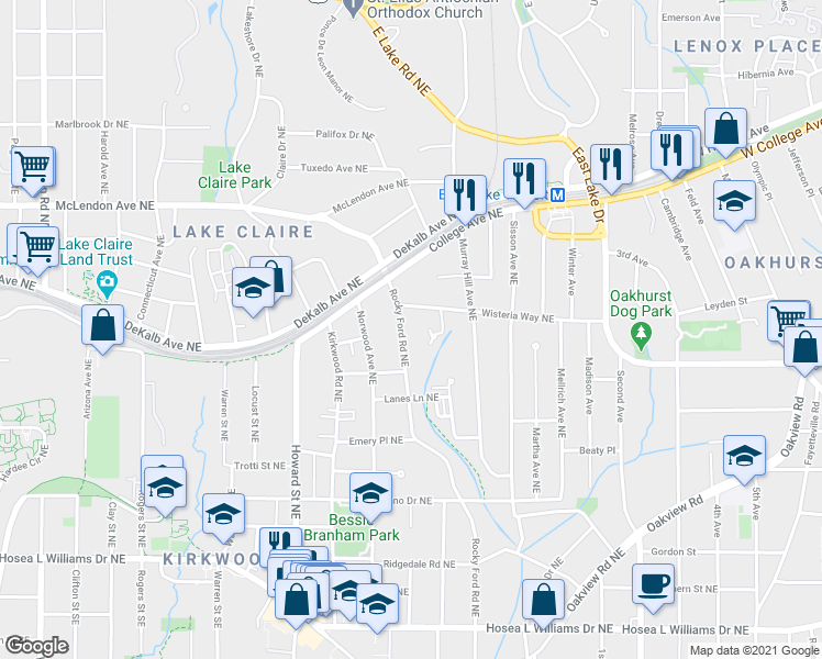 map of restaurants, bars, coffee shops, grocery stores, and more near 2096 Elvan Circle in Atlanta