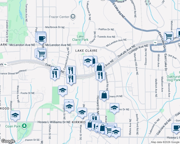map of restaurants, bars, coffee shops, grocery stores, and more near 255 Southerland Terrace Northeast in Atlanta