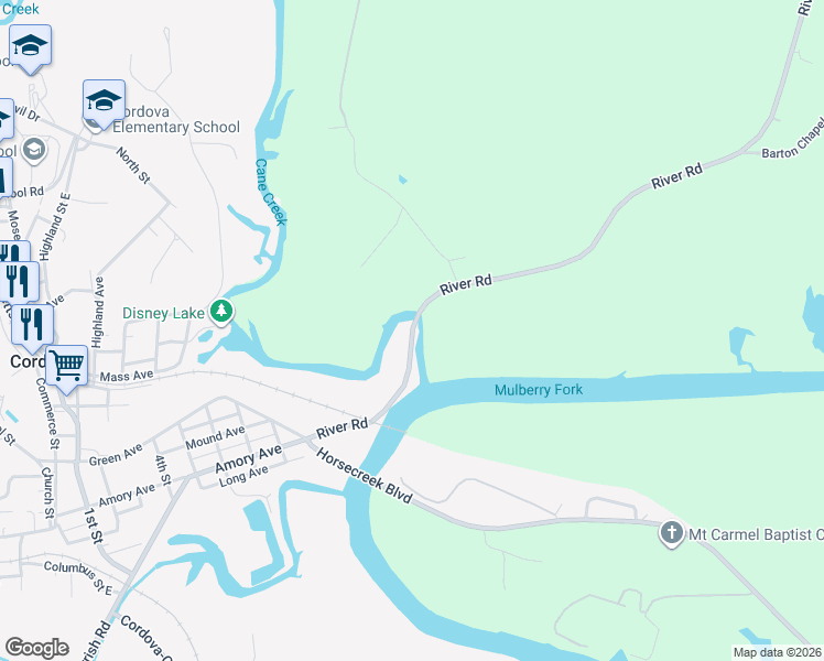 map of restaurants, bars, coffee shops, grocery stores, and more near 4318 River Road in Cordova