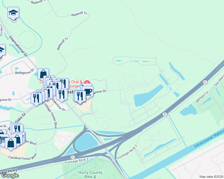 map of restaurants, bars, coffee shops, grocery stores, and more near 37 Hinson Drive in Myrtle Beach