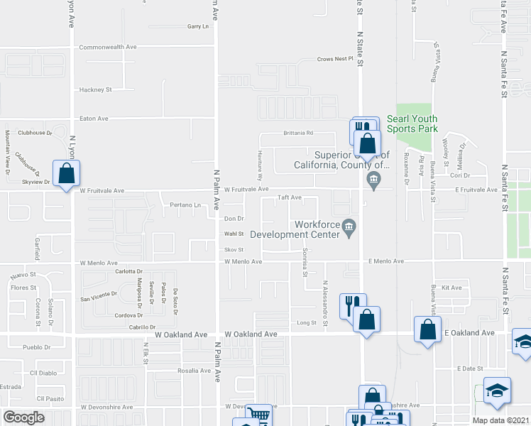 map of restaurants, bars, coffee shops, grocery stores, and more near 842 Buchanan Street in Hemet