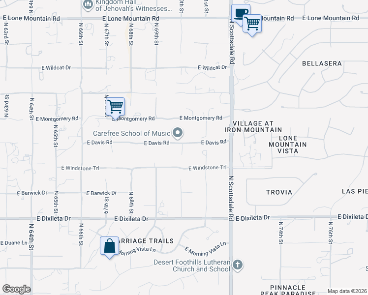 map of restaurants, bars, coffee shops, grocery stores, and more near 7015 East Davis Road in Scottsdale